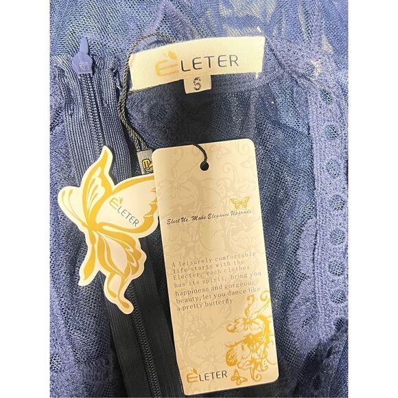 ELeter NWT Sexy V Neck Blue Lace Romper Short Sleeve Maxi Dress Small - Picture 4 of 6